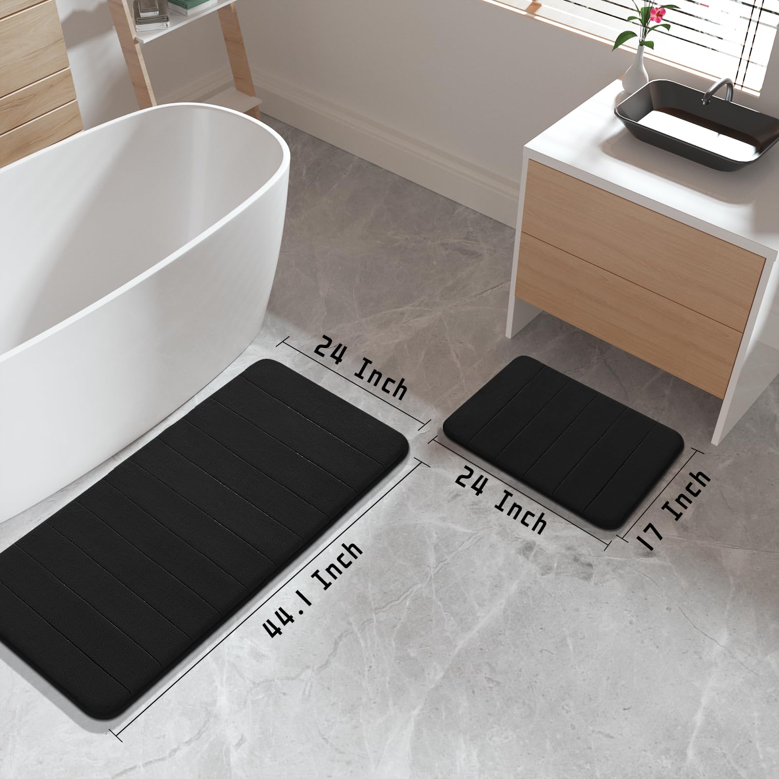 Yimobra Large Memory Foam Bath Mat 2 Pieces Set, Non Slip - Super Water Absorption Soft Bathroom Mat Rug, Thick, Dry Fast, Machi